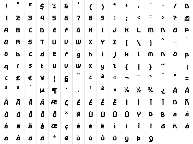Swerve Bold Character Map