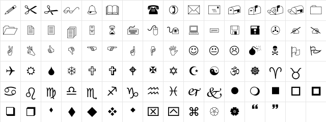 Swingdings Regular Character Map