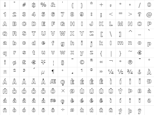 Swis721 BlkOul BT Black Character Map