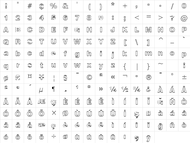 Swis721 BlkOul BT Black Character Map