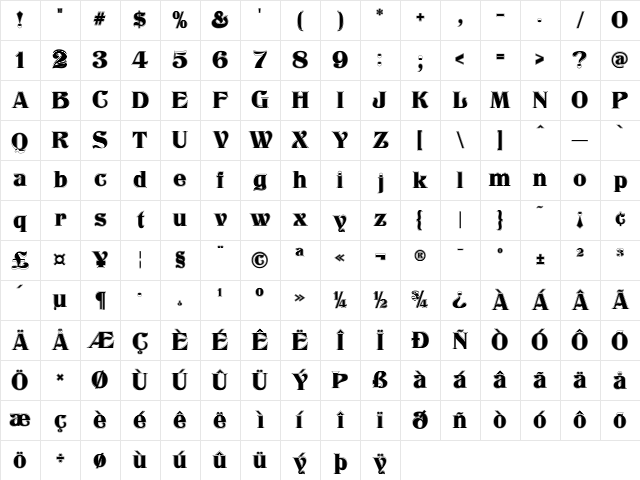 Klarissa Contour Regular Character Map