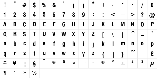 Swis721Greek Cn BT Bold Character Map