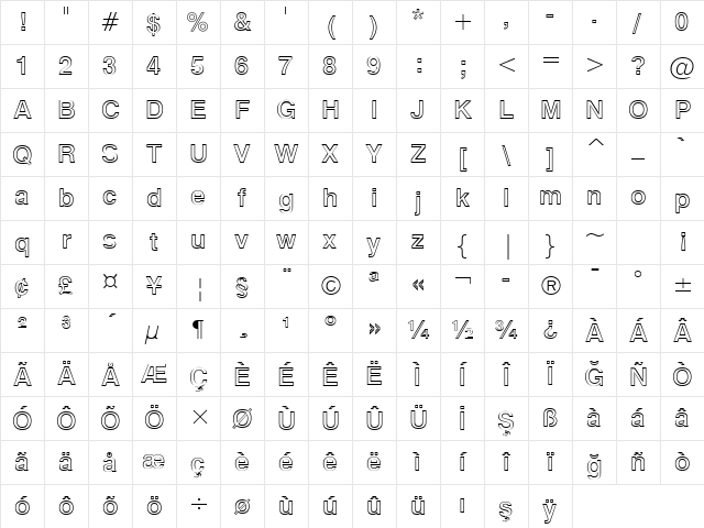 Swis721 BdOul BT Bold Character Map