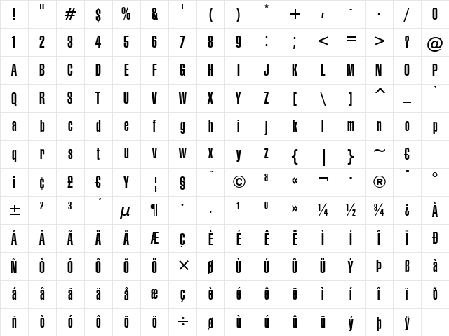 Swiss911 UCm BT Regular Character Map
