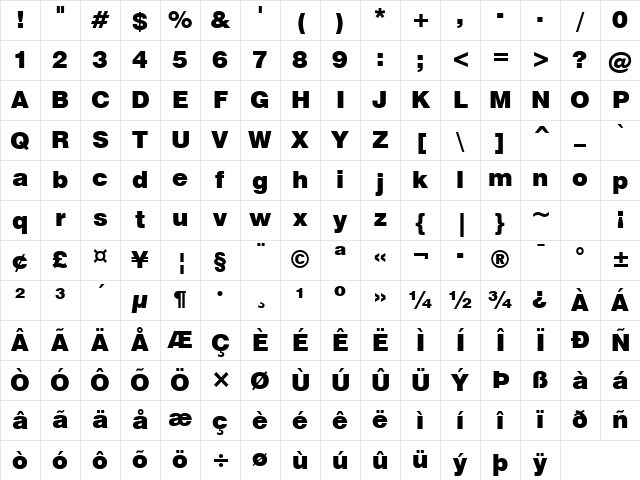 Swis721 Blk BT Black Character Map
