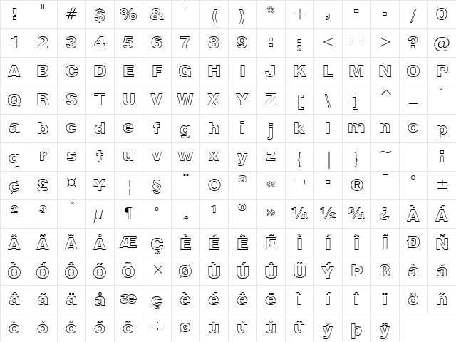 Swis721 BlkOul BT Black Character Map