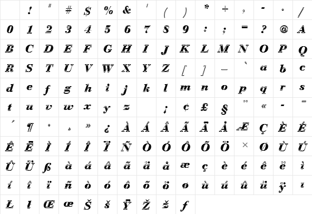 BauerBodDBolItaIn1 Regular Character Map