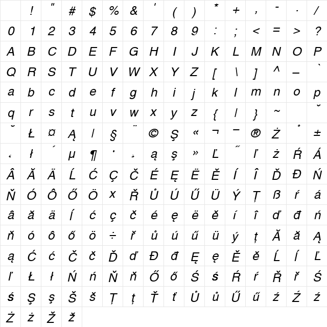 Switzerland Italic Character Map Switzerland Italic Character Map