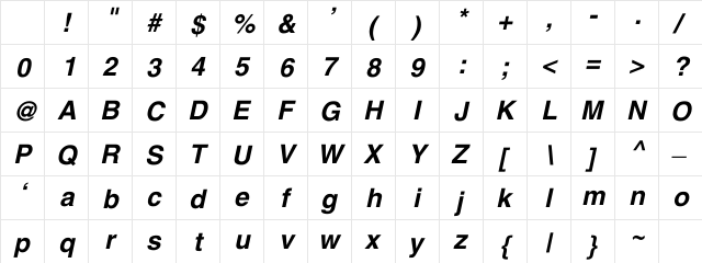SwitzerlandBoldItalic Regular Character Map SwitzerlandBoldItalic Regular Character Map