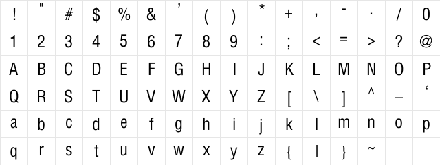 SwitzerlandCondensed Regular Character Map