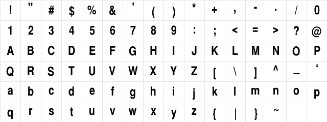 SwitzerlandNarrowBold Regular Character Map