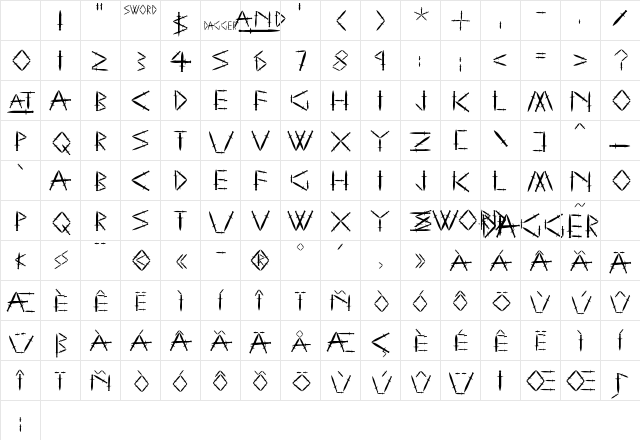 YY Sword and Dagger Regular Character Map YY Sword and Dagger Regular Character Map