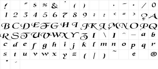 SwordsmanExtended Italic Character Map