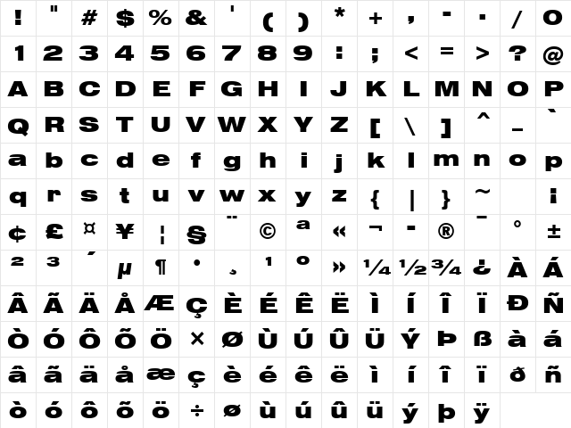 Swis721 BlkEx BT Black Character Map
