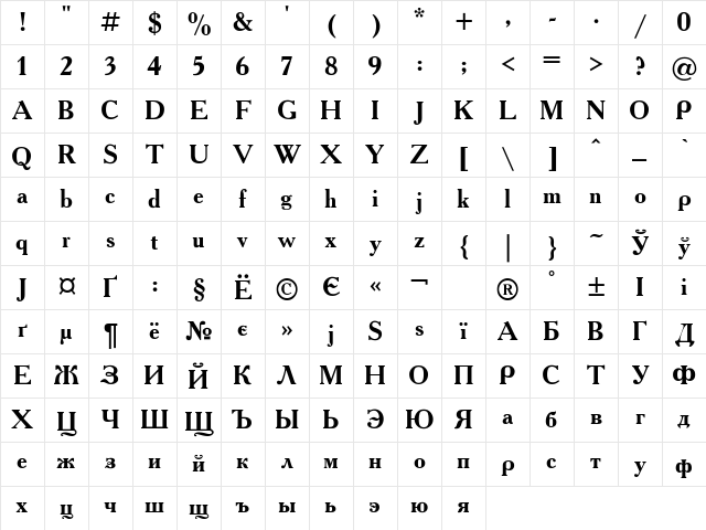 Academy Bold Character Map Academy Bold Character Map