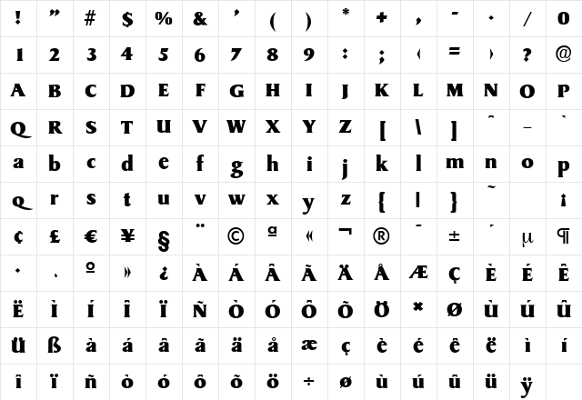 SydneySerial-Heavy Regular Character Map