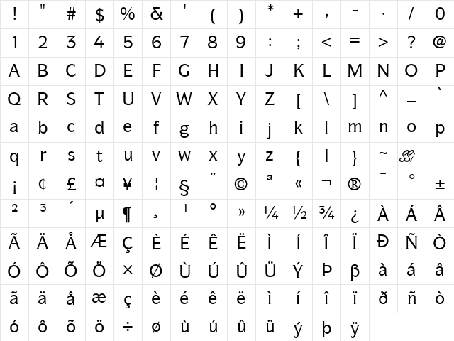 Symbol Book SSi Medium Character Map