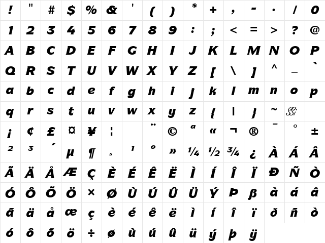 Symbol Black SSi Black Italic Character Map