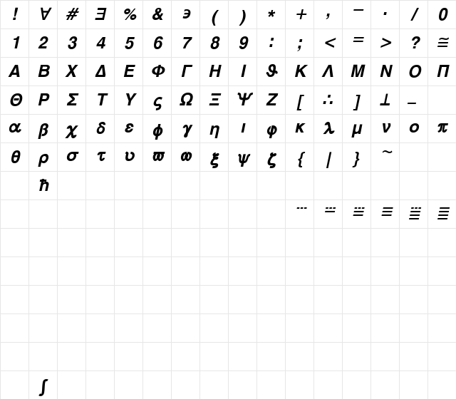 Symbol MW BoldItalic Character Map