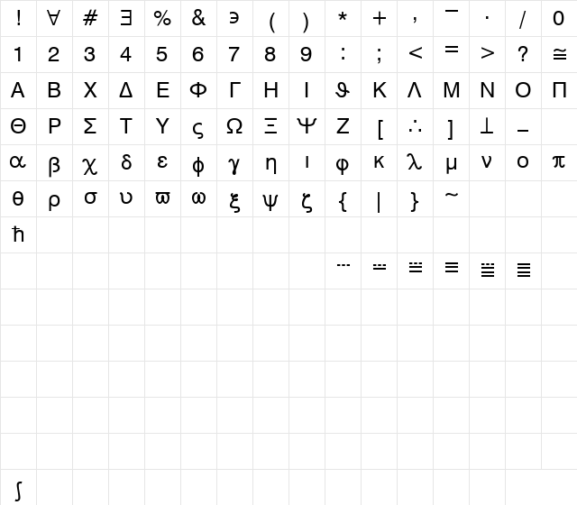Symbol MW Regular Character Map Symbol MW Regular Character Map