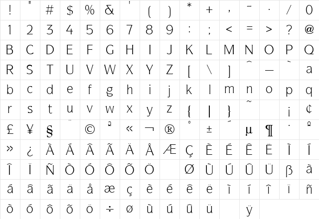 Symbol Regular Character Map Symbol Regular Character Map