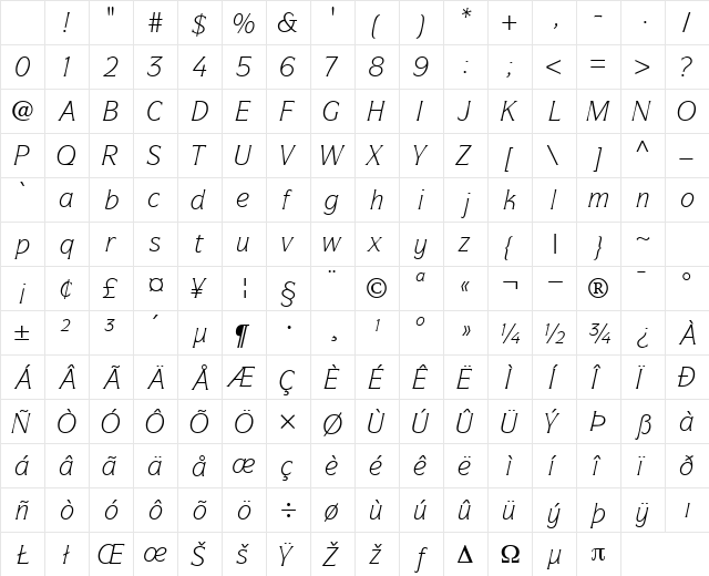 SymbolBookSSi Italic Character Map SymbolBookSSi Italic Character Map