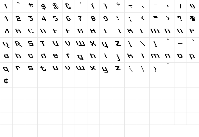 Sydneys Left Regular Character Map