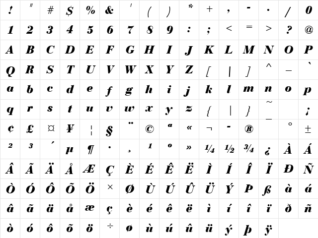 BauerBodT Bold Italic Character Map