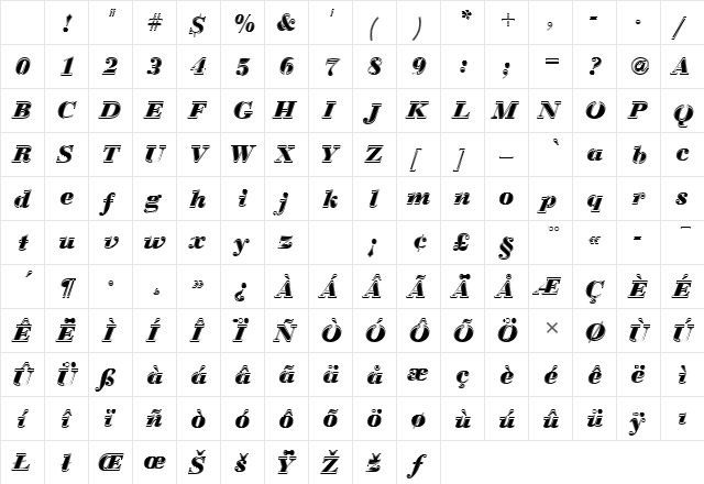 BauerBodTBolItaIn1 Regular Character Map