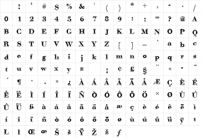 BauerBodTDemBolIn1 Regular Character Map