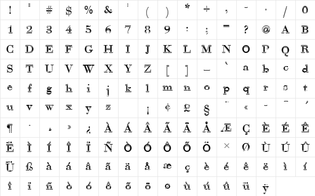 BauerBodTRegIn1 Regular Character Map BauerBodTRegIn1 Regular Character Map