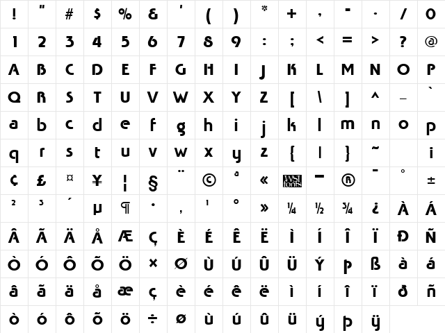 Tabatha Regular Character Map