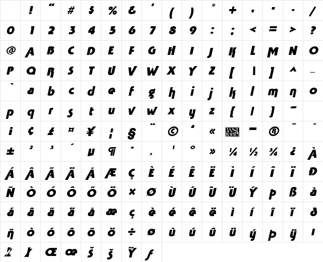 TabathaHeavy Italic Character Map TabathaHeavy Italic Character Map