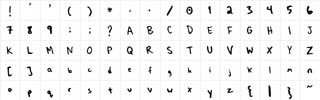taberhand Regular Character Map