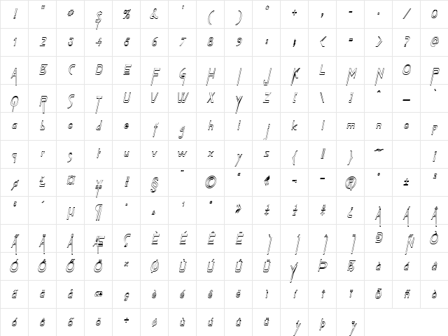 TabletHollowCondensed Italic Character Map