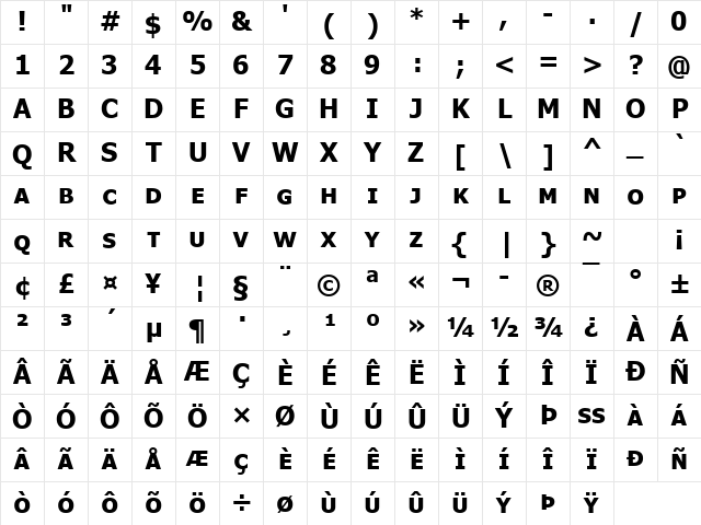 Tahoma Small Cap Bold Character Map
