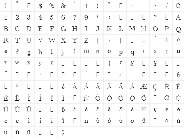 Academy Engraved LET Regular Character Map Academy Engraved LET Regular Character Map