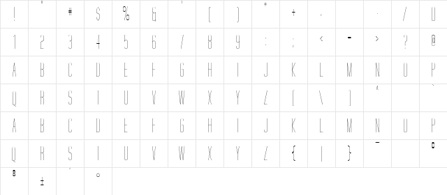 Tall Script Regular Character Map