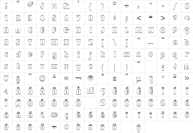 Bauhaus Heavy Outline Regular Character Map
