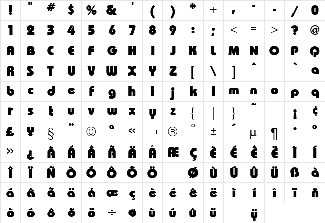 Bauhaus Heavy Regular Character Map