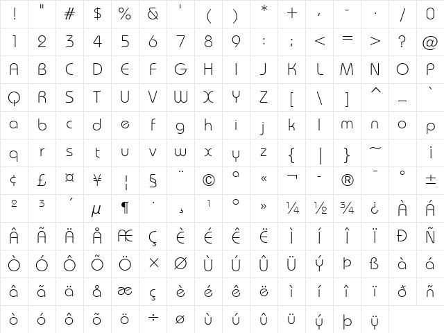 Bauhaus Lt BT Light Character Map