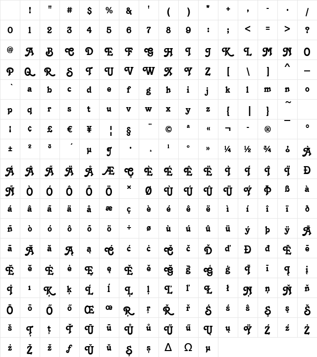 Tampa Regular Character Map Tampa Regular Character Map