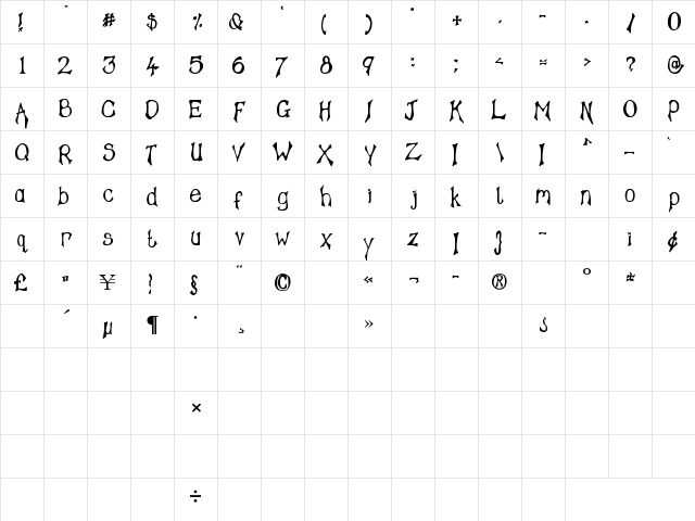 Tampy's Font Regular Character Map