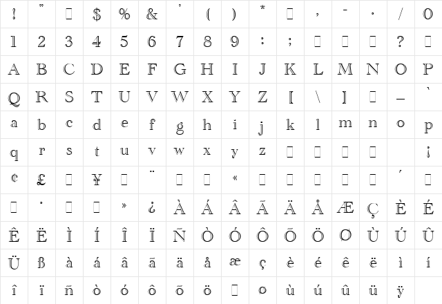 Academy Engraved Character Map
