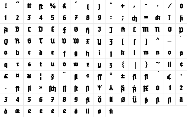 Tannenberg Fett Regular Character Map Tannenberg Fett Regular Character Map