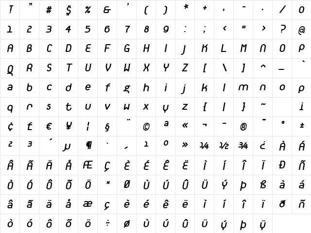 TantalusAlternativeBoldItalic Regular Character Map