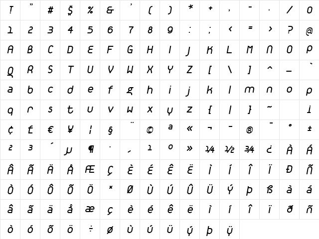 TantalusAlternativeItalic Regular Character Map