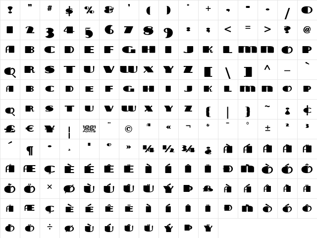 Tara Bulbous NF Regular Character Map