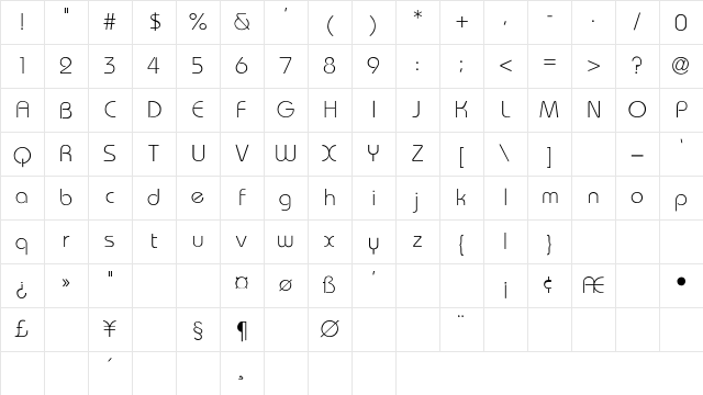 Bauhaus-Light-Light Regular Character Map