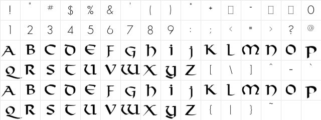 Tarantis Regular Character Map